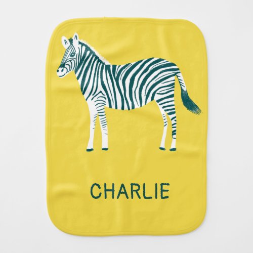 Cute colorful zebras CUSTOM animal yellow green Baby Burp Cloth