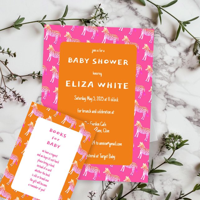 Cute Colorful Zebras Custom Baby Shower  Invitation (Cute Colorful Zebras Custom Baby Shower Invitation Pink Orange Bold Bright
)