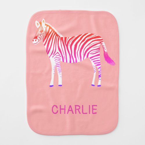 Cute colorful zebras CUSTOM  pink purple Baby Burp Cloth