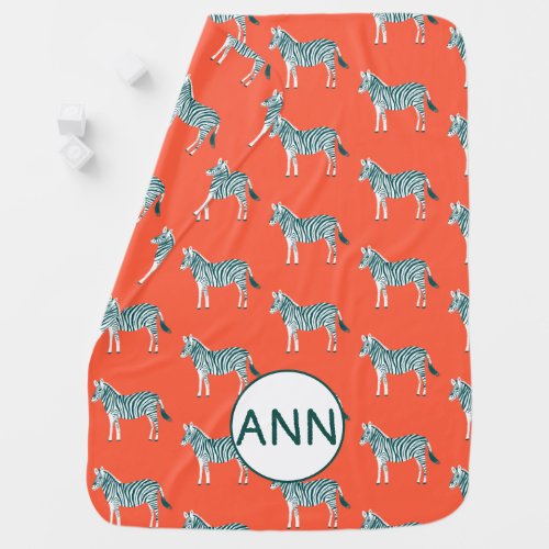 Cute colorful zebras green monogram cozy baby baby blanket