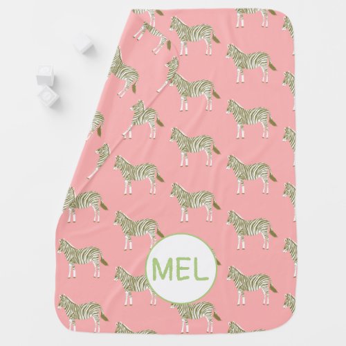 Cute colorful zebras pink green monogram cozy baby baby blanket