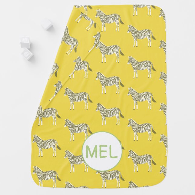 Cute colorful zebras yellow green cozy baby baby blanket (In Situ)