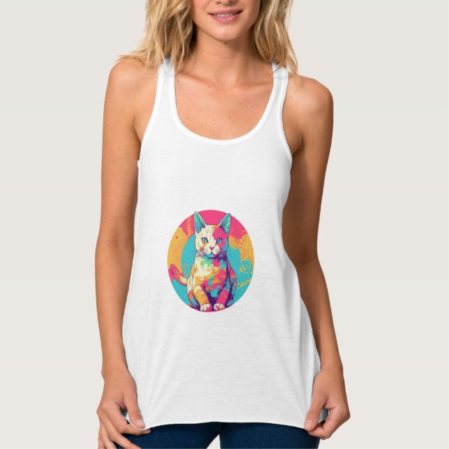 cute colorfull cat design  tank top (Front)