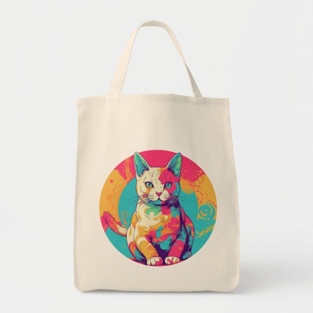 cute colorfull cat design  tote bag (Front)