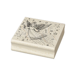 Cute Coloring Art Guardian Angel Rubber Stamp