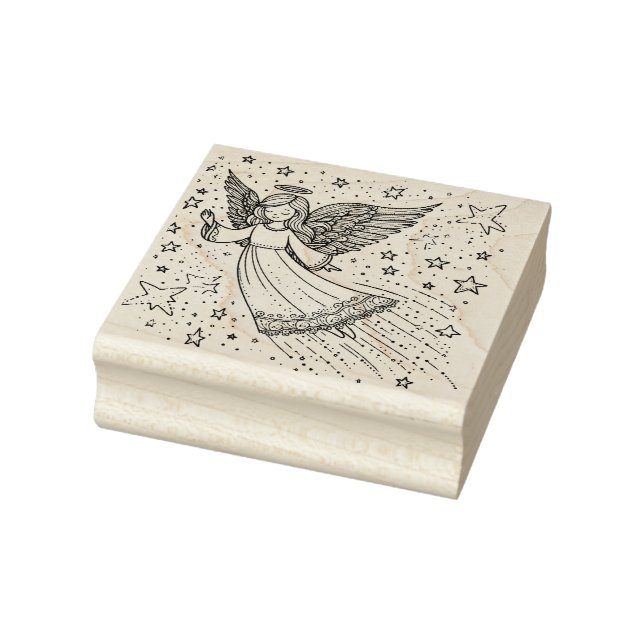 Cute Coloring Art Guardian Angel Rubber Stamp (Stamp)