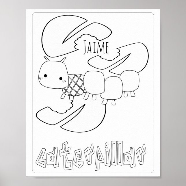 Cute Coloring Bugs Caterpillar Name Poster (Front)