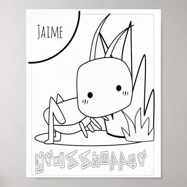 Cute Coloring Bugs Grasshopper Name Poster (Front)