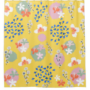 Cute colors floral l Modern retro l Yellow Shower Curtain