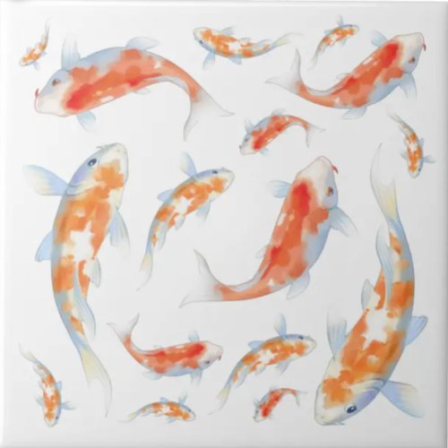 Cute colors orange and white Japanese fish Koi Ceramic Tile