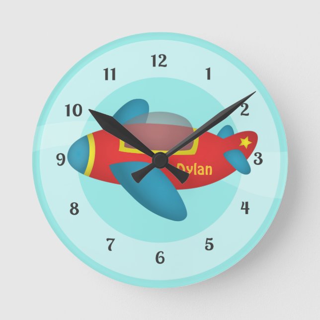 Cute Colourful Aeroplane Jet for Kids Round Clock (Front)