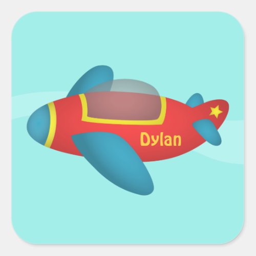 Cute Colourful Aeroplane Jet for Kids Square Sticker