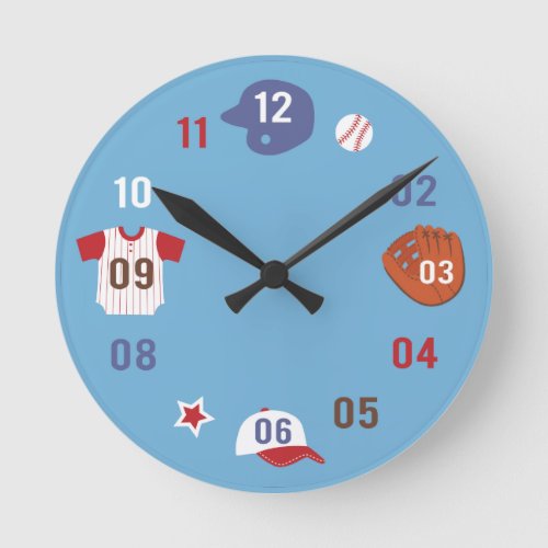 Cute Colourful Baseball Theme Boys Room Round Clock