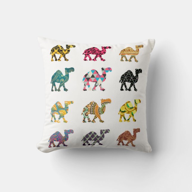 Cute colourful camel design throw pillow (Front)