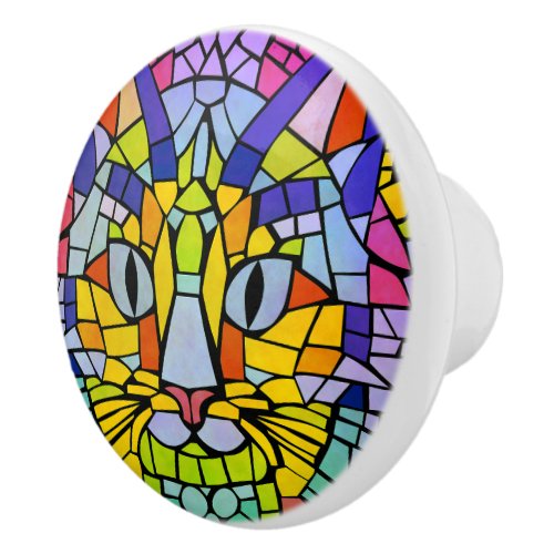 Cute Colourful Cat Mosaic _ Modern Bright and Fun Ceramic Knob