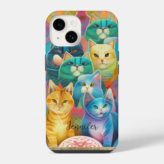 Cute colourful cats iphone case (Back)