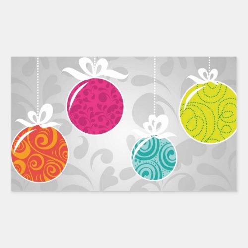 Cute colourful Christmas bauble decorations Rectangular Sticker