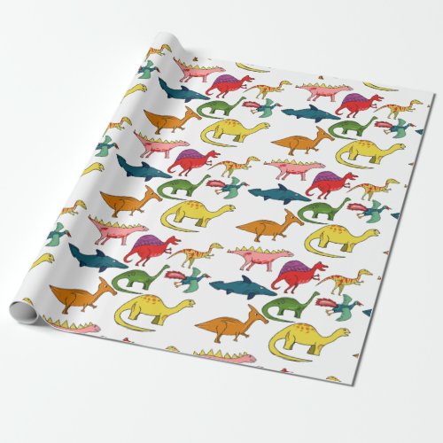 Cute colourful Dinosaur Birthday Party Wrapping Paper