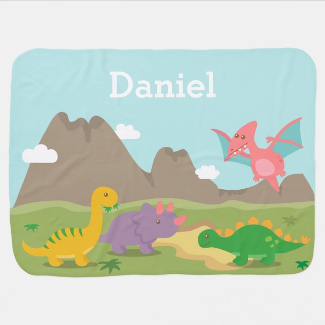 Cute Colourful Dinosaurs For Baby Boys Baby Blanket (Horizontal)
