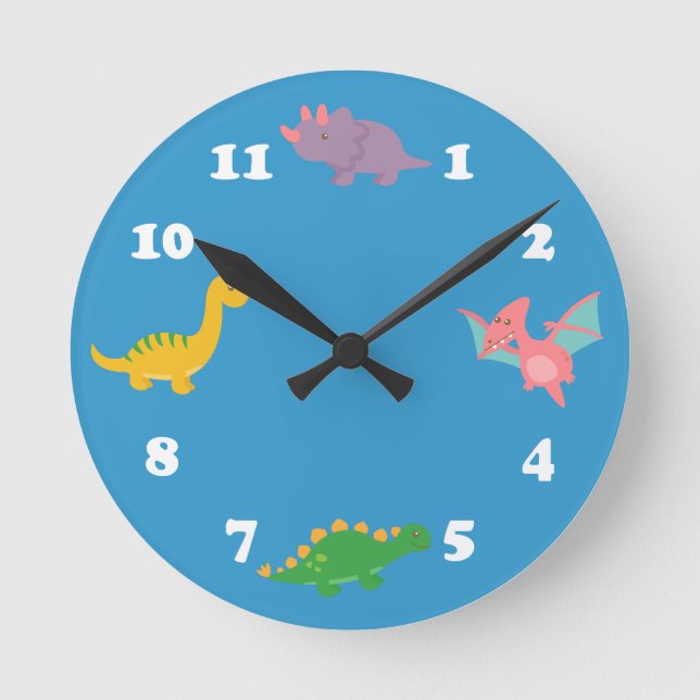 Cute Colourful Dinosaurs for Kids Bedroom Round Clock (Front)