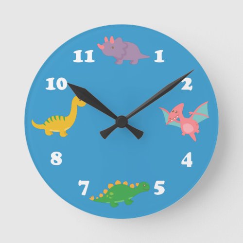 Cute Colourful Dinosaurs for Kids Bedroom Round Clock