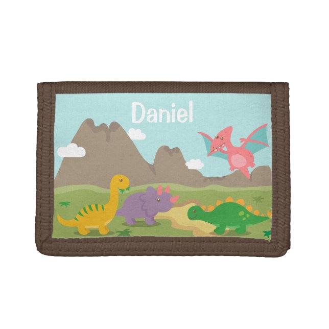 Cute Colourful Dinosaurs For Kids Trifold Wallet (Front)