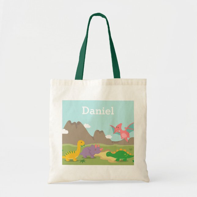 Cute Colourful Dinosaurs Kids Tote Bag (Front)
