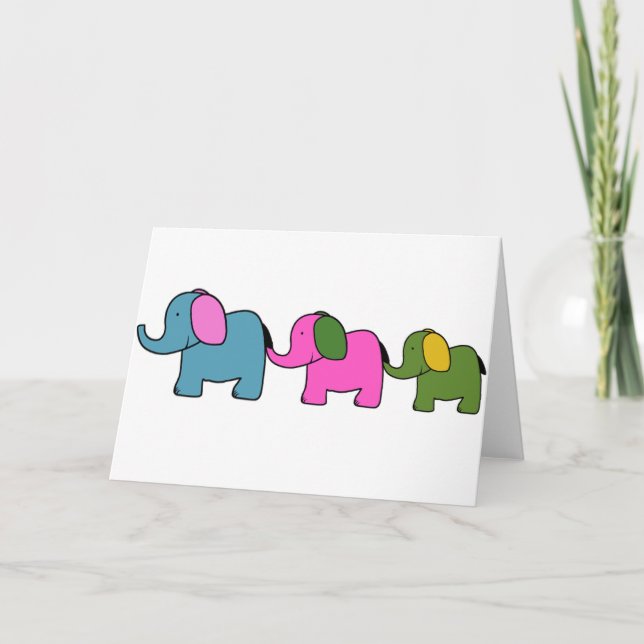 Cute colourful  elephant cartoons card (Front)