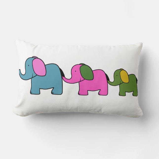 Cute colourful elephant cartoons good luck lumbar pillow (Front)