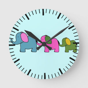 Cute colourful elephant cartoons good luck round clock