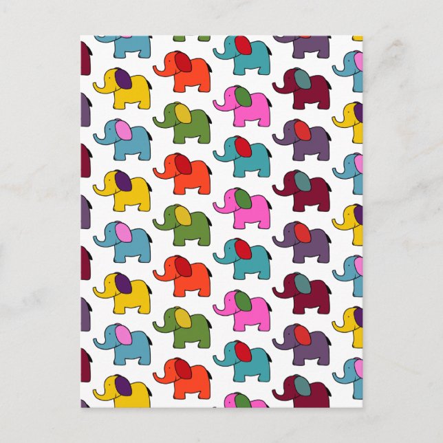 Cute colourful  elephant cartoons postcard (Front)