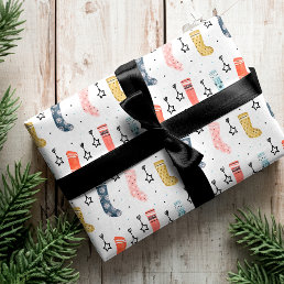 Cute Colourful Festive Christmas Stockings Hanging Wrapping Paper