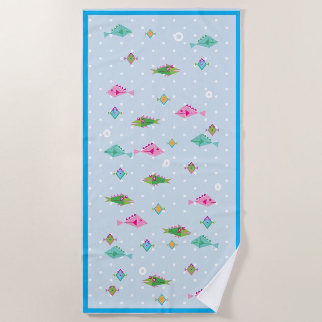 Cute colourful fish  down below the sea beach towel (Front)