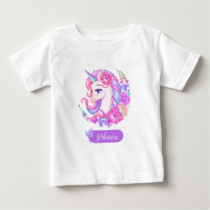 Cute colourful floral unicorn personalized girl  baby T-Shirt