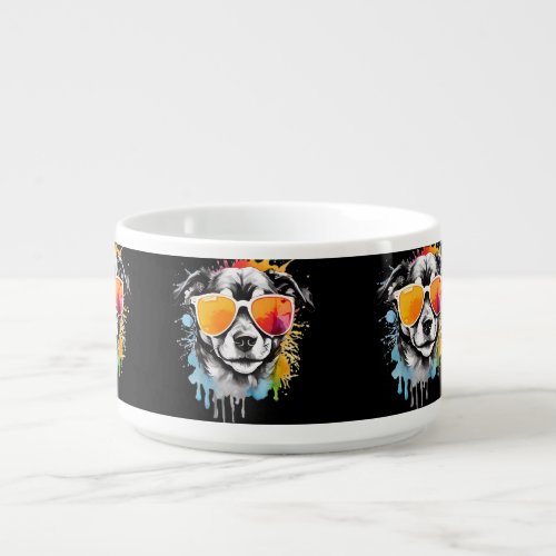 Cute colourful funny Dog portrait in sun glasses  Bowl