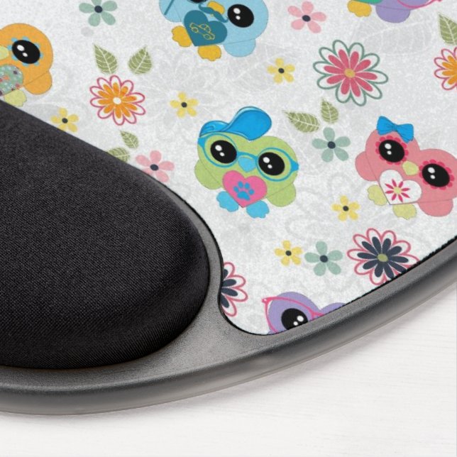 Cute colourful funny trendy heart owlspattern gel mouse pad (Right Side)