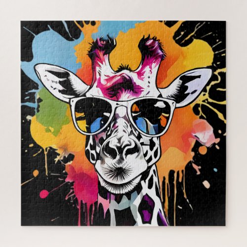 Cute colourful Giraffa with sunglasses splash Jigsaw Puzzle