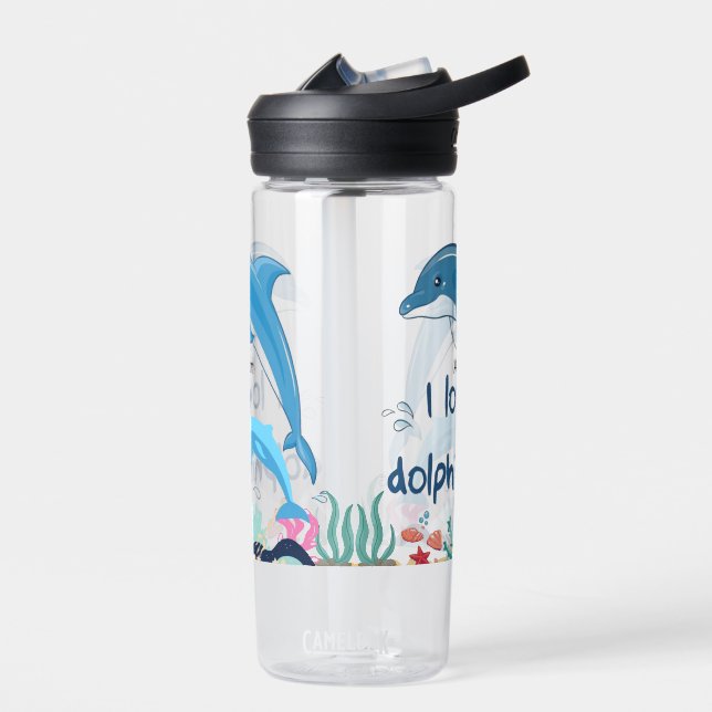 Cute & Colourful I Love Dolphins Quotes Name  Water Bottle (Left)