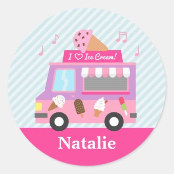 Cute Colourful Ice Cream Truck For Girls Classic Round Sticker by RustyDoodle at Zazzle