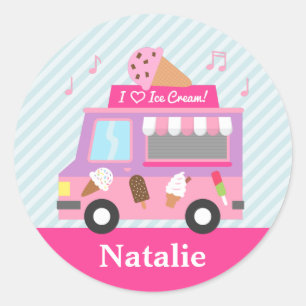 Cute Colourful Ice Cream Truck For Girls Classic Round Sticker