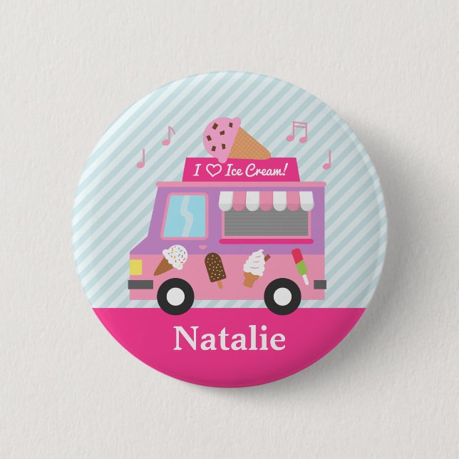 Cute Colourful Ice Cream Truck For Girls Pinback Button (Front)