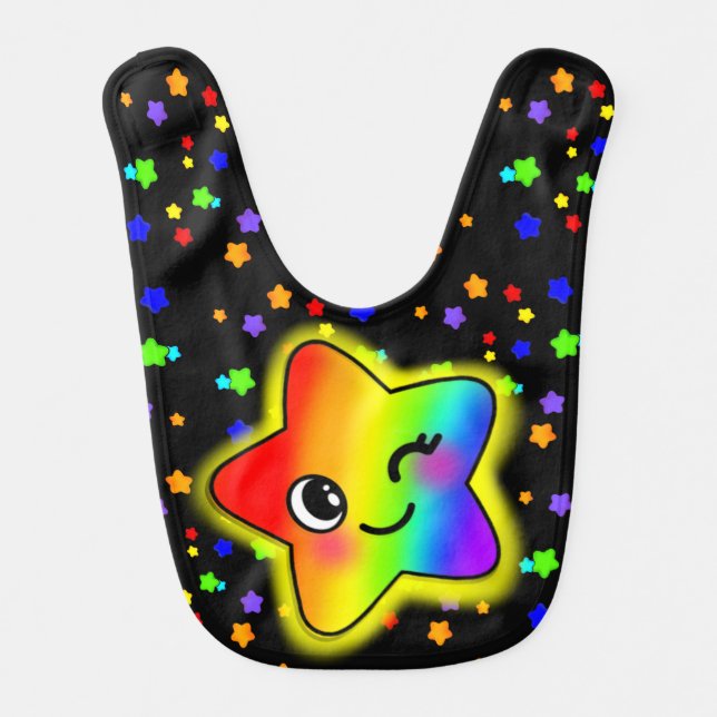 Cute Colourful Kawaii Rainbow Star Heaven Baby Bib (Front)