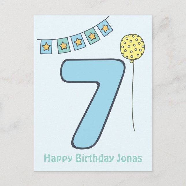 Cute Colourful Kids' 7th Birthday Postcard (Front)