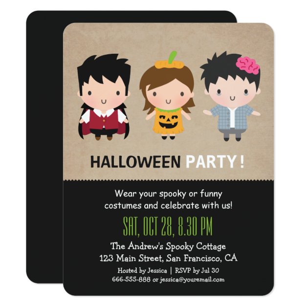 Cute Colourful Kids Halloween Party Invitations