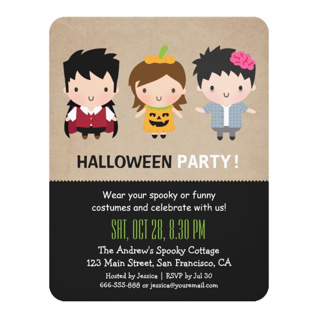 Cute Colourful Kids Halloween Party Invitations