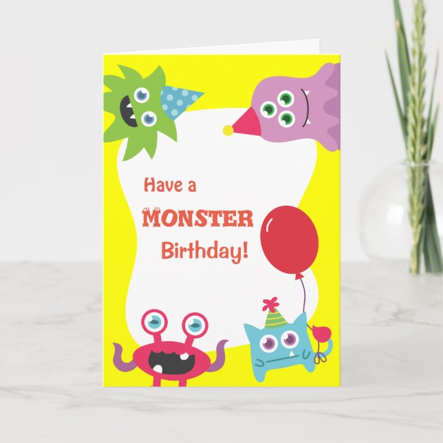 Cute Colourful Little Monster Happy Birthday Card (Front)