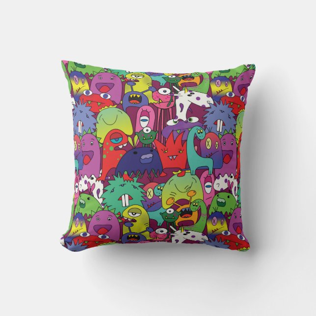 👾 Cute colourful monsters Throw Pillow (Front)