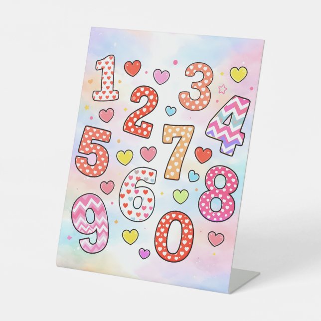 Cute Colourful Numbers Maths Desk Art for Kids Pedestal Sign (Front)