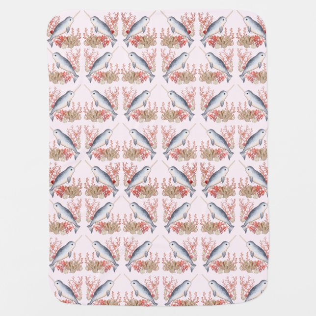 Cute colourful Ocean Narwhal & seashells  Baby Blanket (Front)