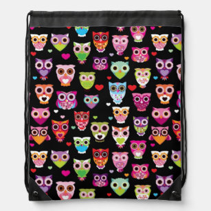 cute colourful owl kids pattern drawstring bag